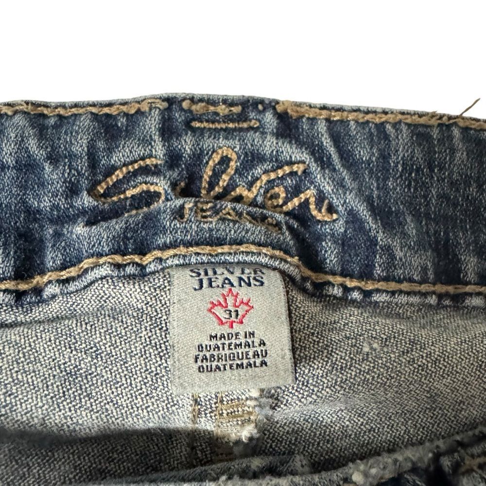 Silver Jeans Dark Wash Blue Cotton Denim Flare Leg Jeans Distressed size 31/33 - Picture 4 of 14